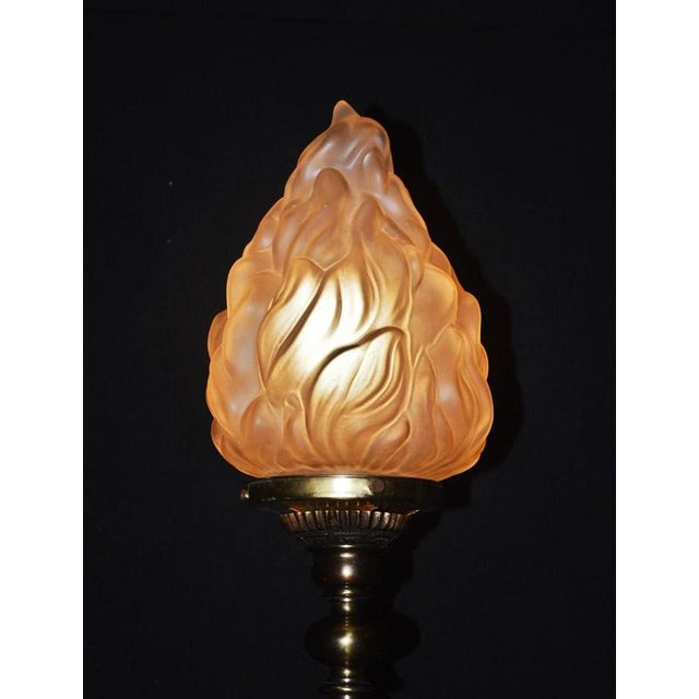 Gothic Revival Bronze Three-Handled Urn Table Lamp with Vianne Flame Shade For Sale - Image 16 of 18