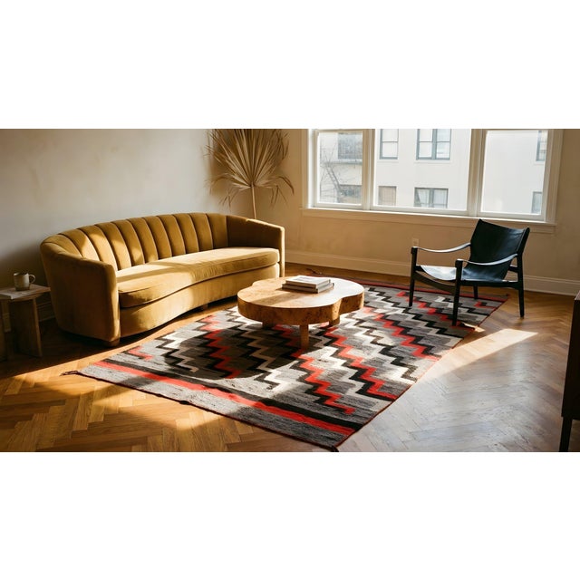Wonderful Gray Background Color With Tricolor Stair in a Piece of Transitional Period American Navajo Rug For Sale - Image 13 of 14