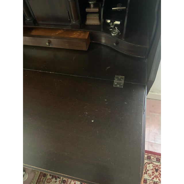 Vintage Secretary Desk With Glass Hutch – Traditional Chippendale Style For Sale - Image 9 of 14