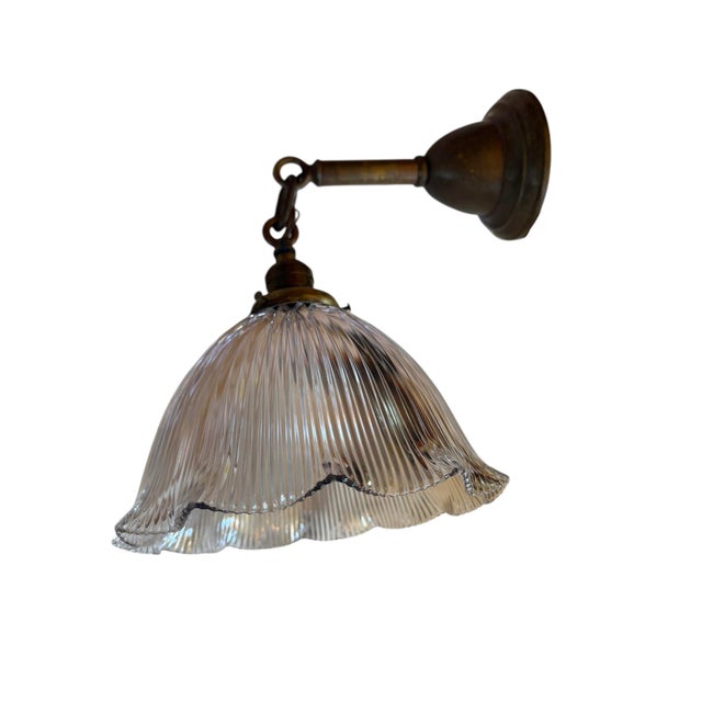 Mid 20th Century Vintage Large Fluted Halophane Pendant Light For Sale - Image 5 of 6