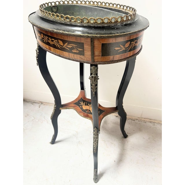 19th Century Napoleon III Jardinière in Blackened Wood and Light Wood Marquetry For Sale - Image 13 of 13