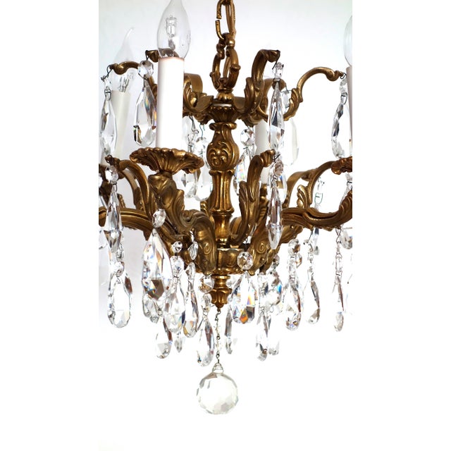Palwa Brass Lead Crystal Six Liight Chandelier 6 Lights from Palwa, 1960s For Sale - Image 4 of 15