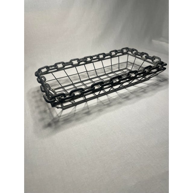 Late 20th Century Brutalist Modern Rectangular Metal Basket, Charcoal Gray For Sale - Image 5 of 12