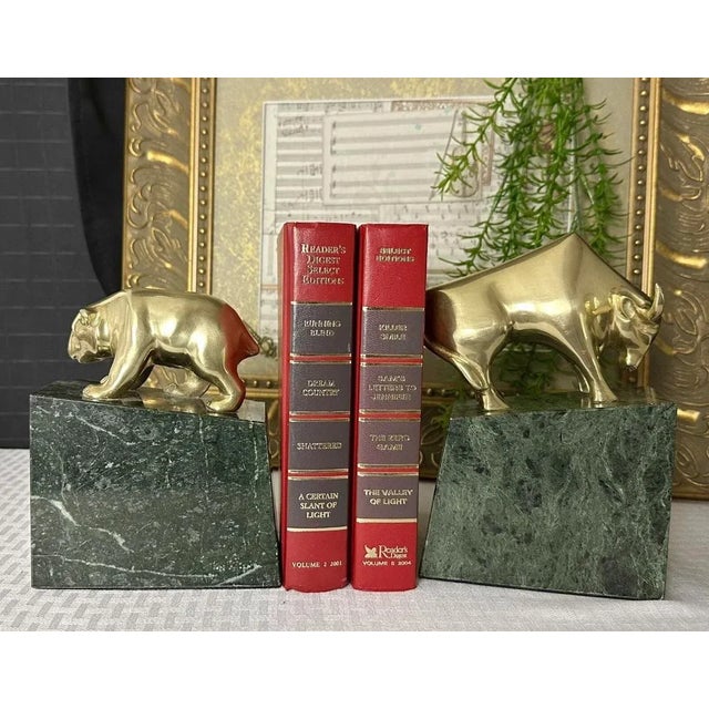 Mid-Century Modern Brass Bull and Bear Book Ends MCM Brass Wall Street Book Holders - A Pair For Sale - Image 3 of 11