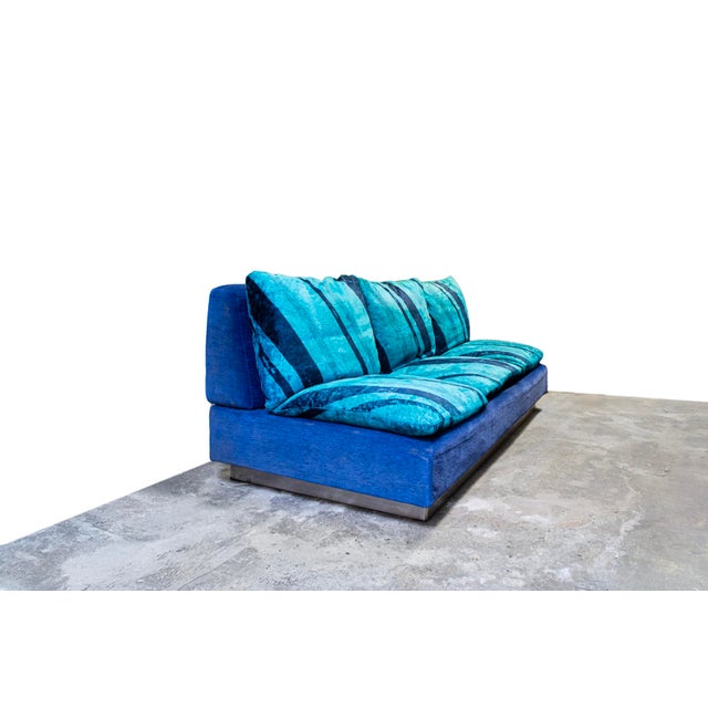 Three-seater sofa bed with wooden frame, fabric upholstery, steel details. Model Kenthia Designer Ernesto Radaelli...