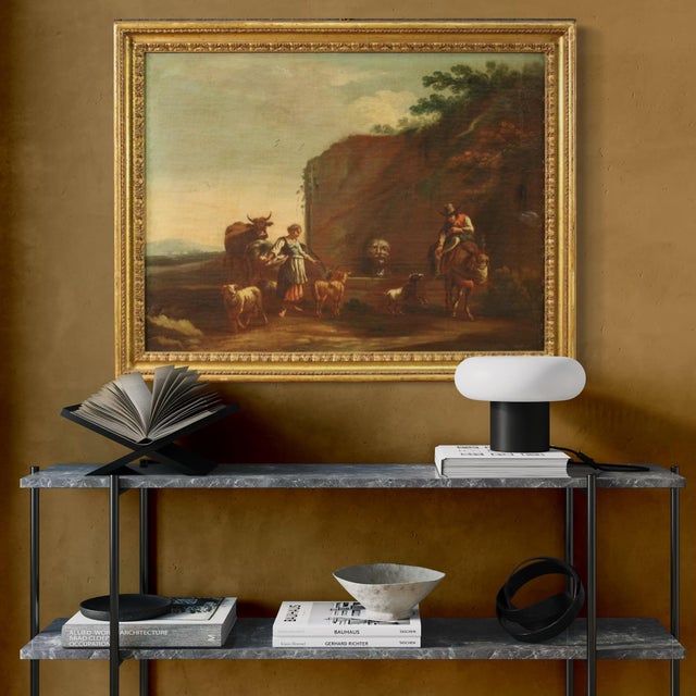 17th Century Bucolic Landscape Painting with Figures, Pastoral Scene, 1680, Oil on Canvas For Sale - Image 5 of 17