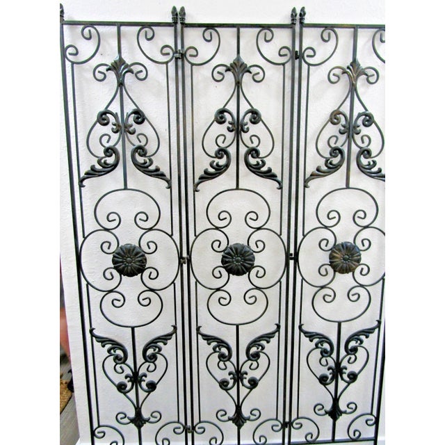 Metal Vintage Regency Black Wrought Iron 3 Panel Room Divider For Sale - Image 7 of 15