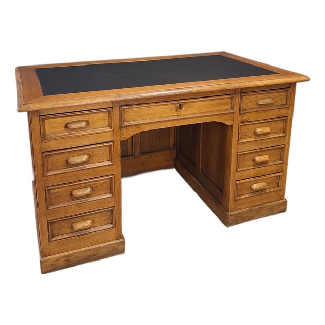 Italian Oak Executive Desk with Leather Top, 1940s For Sale