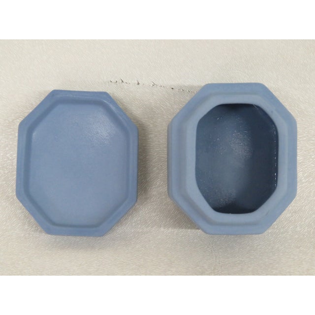 Ceramic Wedgwood Jasperware Blue Octagon Cameo Ring Dish Jewelry Pill Box With Lid For Sale - Image 7 of 13
