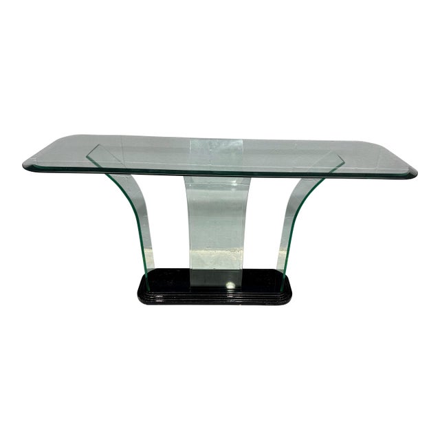 (Two Available) Vintage Modern Modernage Bent Glass 6 Piece Console Table For Sale