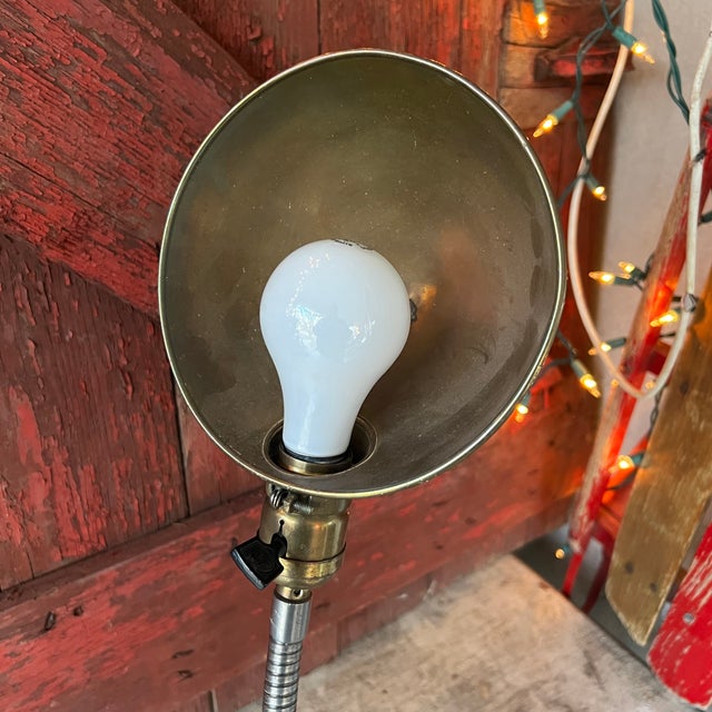 Brass Vintage Adjustable Brass & Cast Iron Gooseneck Desk Lamp For Sale - Image 8 of 16