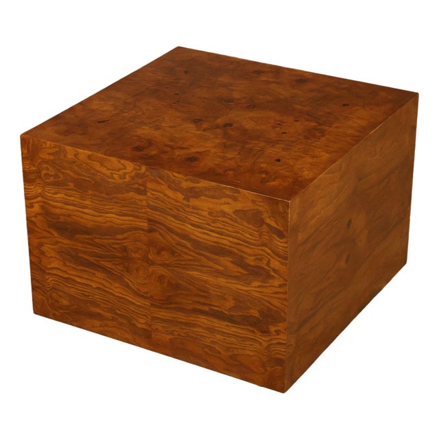 Mid 20th Century Thayer Coggin Milo Baughman Mid Century Modern Burl Wood Cube Side Table For Sale