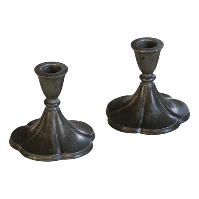 Danish Art Deco Tin Candleholders attributed to Just Andersen, 1930, Set of 2 For Sale