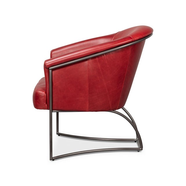 Mid-Century Modern Red Leather Tub Chair For Sale - Image 3 of 11