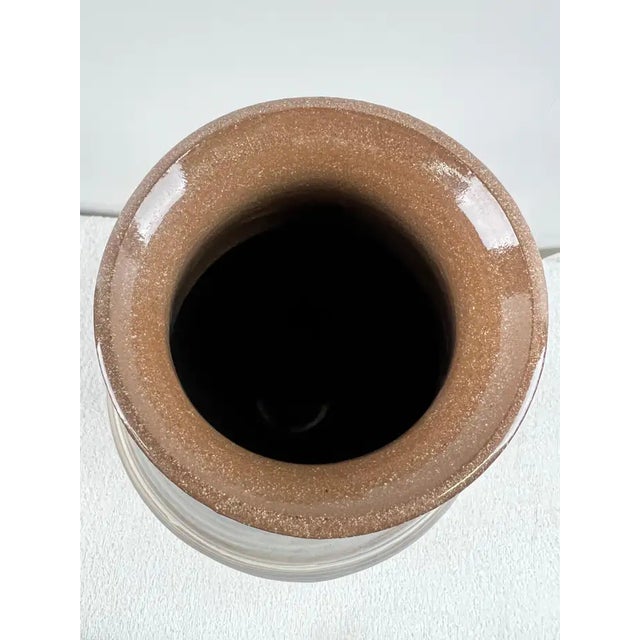 Vintage Handmade Pottery Vase With Blue & Earth-Tone Swirl Glaze For Sale - Image 10 of 12