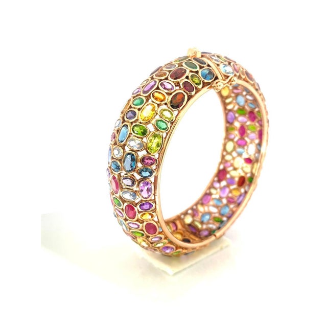 Red Bochic "Capri" Vintage Ruby & Emerald Multi Gem Bangle Set In 18K Gold & Silver For Sale - Image 8 of 18