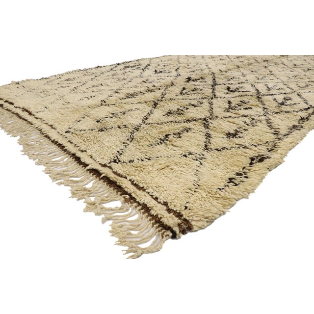 Vintage Berber Beni Ourain Moroccan Rug with Tribal Style 07'01 x 14'00. With its simplicity, plush pile and tribal style,...