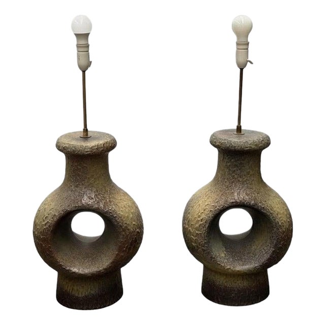 Mid-Century Modern Danish Stoneware Lamps, 1960s, Set of 2 For Sale