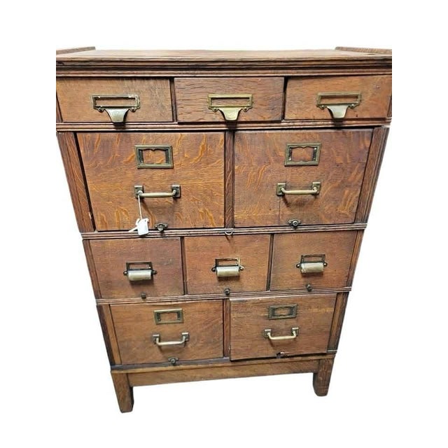 Rare 10 Drawer Antique Yawman and Erbe Mfg. Co. Oak Filing Cabinet With Brass Fittings C. 1900-1910 For Sale - Image 18 of 18