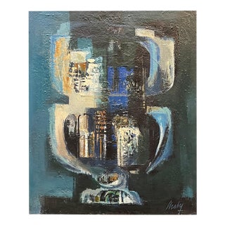 Frank Chabry, Big Blue Vase, Oil on Canvas, 1972 For Sale
