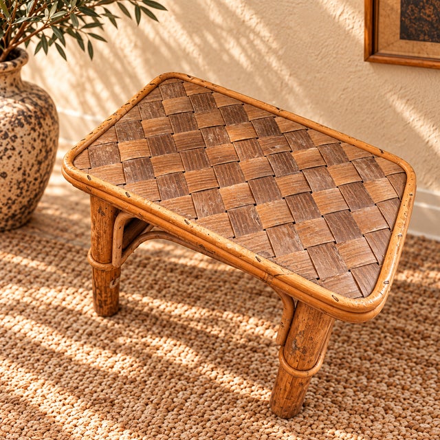 Wood Vintage Brown Bamboo Stools, France, 1960s, Set of 2 For Sale - Image 7 of 8