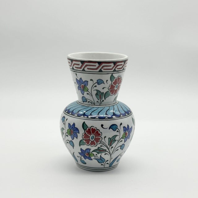 2020s Handmade Ceramic Bud Vase (15cm) Classic Blue & White Iznik Floral Pattern with Yellow Accents – Artisan Table Decor For Sale - Image 5 of 6
