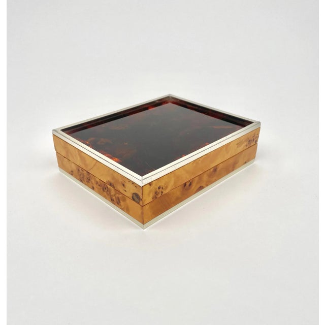 Burl Wood & Tortoiseshell Effect Acrylic Box, Italy, 1970s For Sale - Image 3 of 14
