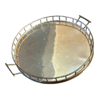 Late 20th Century Brass Faux Bamboo 15” Round Gallery Tray For Sale