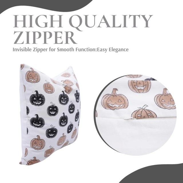 Fabdivine Halloween Block Print Pillow Cover Handmade Cotton Cushion for Seasonal Fall Home Décor Size 14x14- Pumpkin For Sale - Image 4 of 6