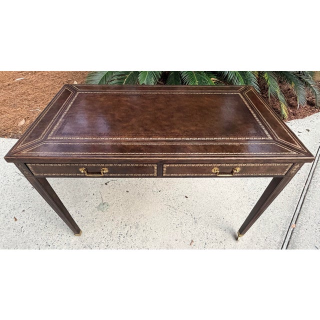 Maitland-Smith Leather Writing Table With Embossed Gilded Decoration For Sale - Image 10 of 12