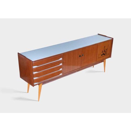 Vintage Italian Sideboard with Glass Top, Mid-20th Century For Sale - Image 6 of 15