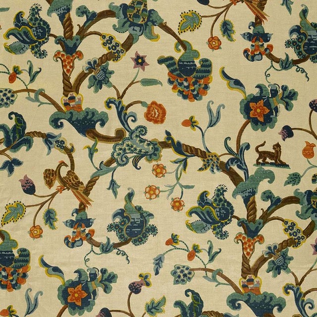 Based on a 1930s hand-block print in our archives, this tree of life pattern depicts branches with fanciful birds and...