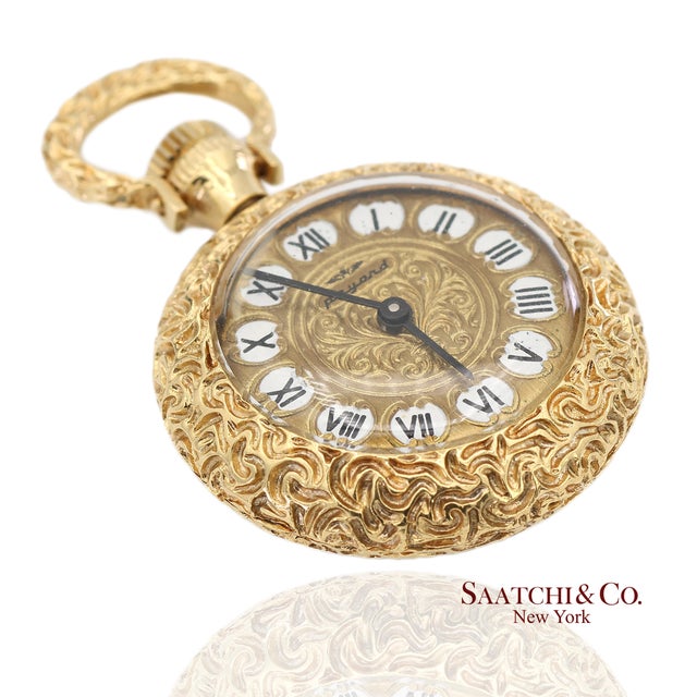 Contemporary 18k 750 Yellow Gold Enamel Pocket Watch Pendant Necklace For Sale - Image 3 of 14