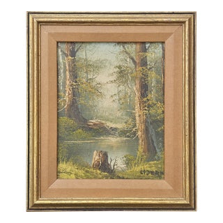 Vintage G. Fern Signed Wooded Forest Landscape Oil Painting — Framed For Sale