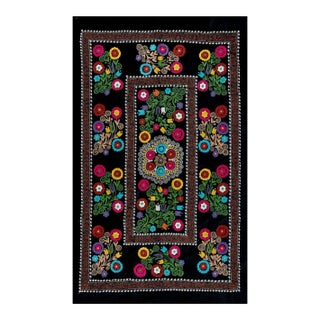 4.3x6.8 Ft Vintage Silk Hand Embroidery Bed Cover, Uzbek Suzani Wall Hanging For Sale