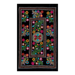 4.3x6.8 Ft Vintage Silk Hand Embroidery Bed Cover, Uzbek Suzani Wall Hanging