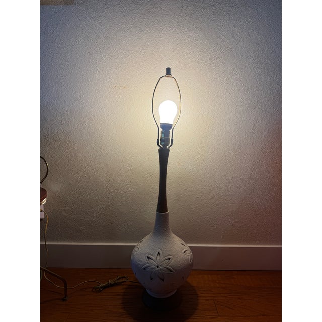 1960s Mid Century Teak and Ceramic Table Lamp Without Shade For Sale - Image 11 of 11