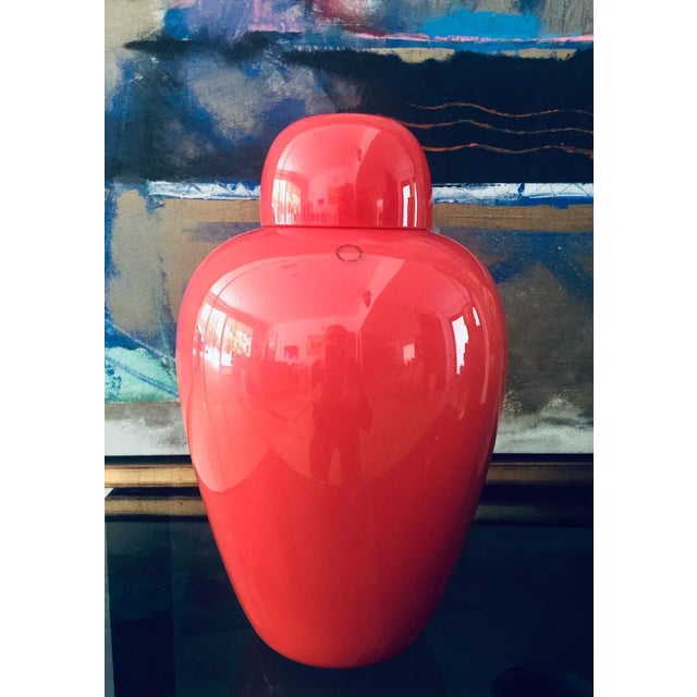 VENINI 1995 RED CHINESI GLASS JAR MURANO ITALY. Designed by CARLO SCARPA 1940th H 12.5" x D 8". H 32cm x D 20 cm Overall...