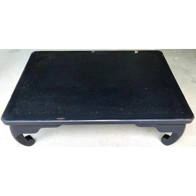 Japanese Chinese Black Lacquer Low Table With Mother of Pearl Inlay - 1940s Ming Style, Japanese-American Provenance For Sale - Image 3 of 10