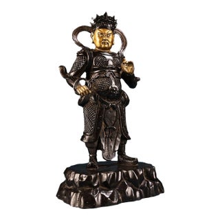 Gilt Bronze Guardian King Statue – Heavenly King Figure For Sale