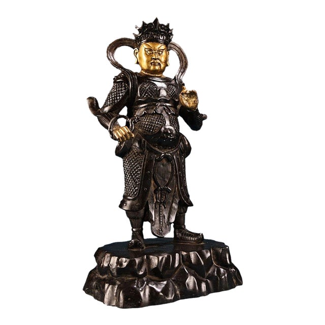 Gilt Bronze Guardian King Statue – Heavenly King Figure For Sale