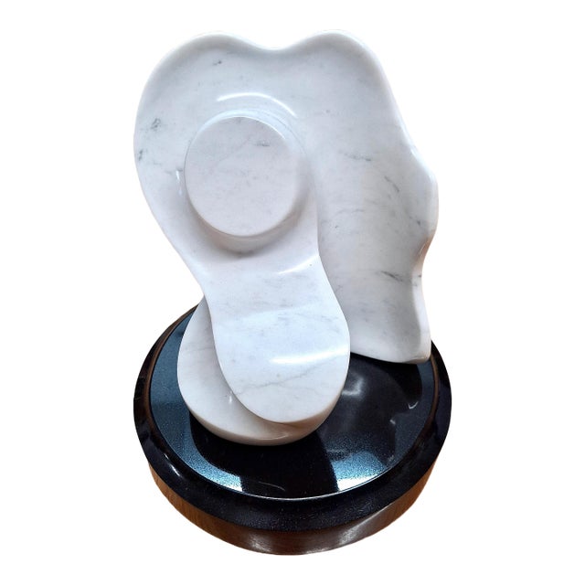 White Marble Tabletop Sculpture on Black Granite Base by Easton For Sale