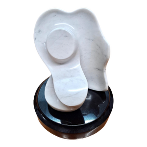 White Marble Tabletop Sculpture on Black Granite Base by Easton