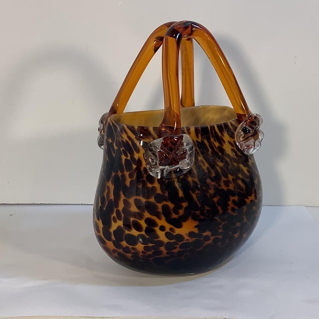 Vintage Italian Murano HandBlown Tortoise Glass Purse Vase. Chairish