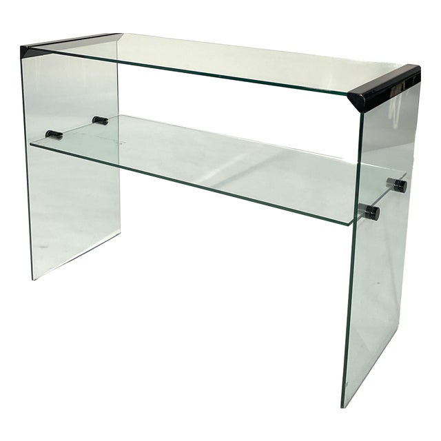 Console Table with Two Glass Shelves and Black Painted Metal Elements from Gallotti & Radice For Sale