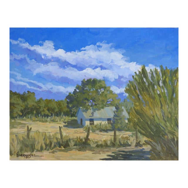 1989 Plein Air Old Farmhouse Landscape Painting For Sale