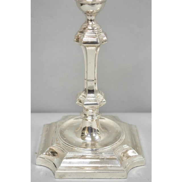 Antique English Regency Silver Plated Footed Candlestick Table Lamps - A Pair For Sale In Philadelphia - Image 6 of 16