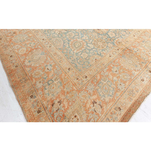 Persian Authentic 19th Century Persian Tabriz Botanic Orange Grey-Blue Handmade Carpet For Sale - Image 3 of 7