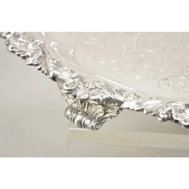 Antique Victorian English Sheffield Ornate Oval Footed Serving Platter Bar Tray For Sale In Philadelphia - Image 6 of 11