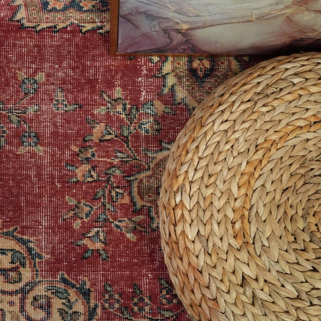 1970s Vintage Turkish Oushak Handmade Wool Cotton Red Area Rug For Sale - Image 4 of 11